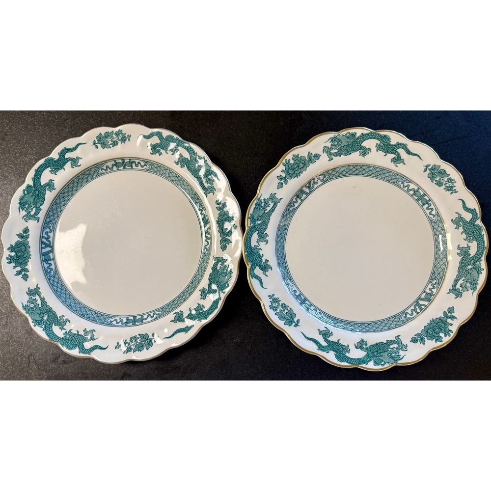 2-Antique Booth, Turquoise Dragon Plate/platter +Scalloped Edge England 10" RARE